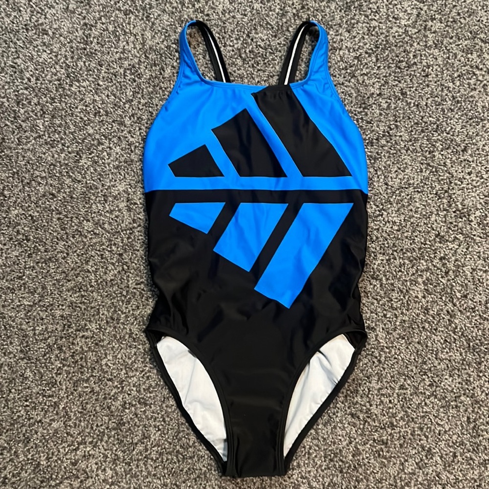 Adidas Womens Blue Black 3 Bars One-Piece Swimsuit Size 6 NWT